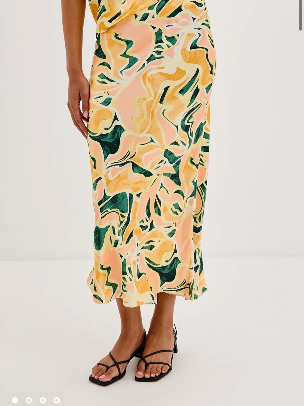 Rails Printed Midi Slip Skirt in Peach, Yellow and Forest Green